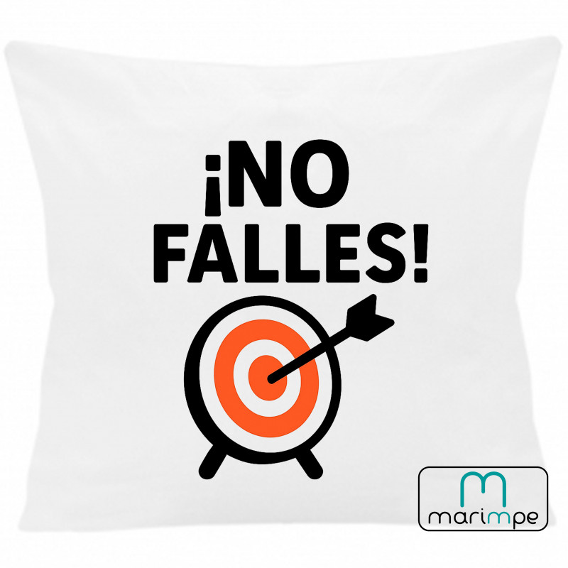 COJÍN ¡NO FALLES! 40x40 cm color blanco con relleno incluido.