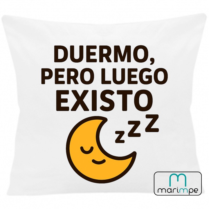 COJÍN DUERMO, PERO LUEGO EXISTO 40x40 cm color blanco con relleno incluido.