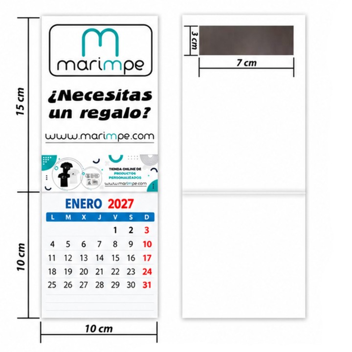 Calendario imantado nevera personalizado 10x15 con faldilla incluida.