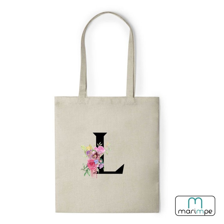 BOLSA LINO INICIALES FLORES.