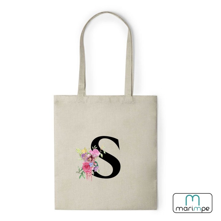 BOLSA LINO INICIALES FLORES.