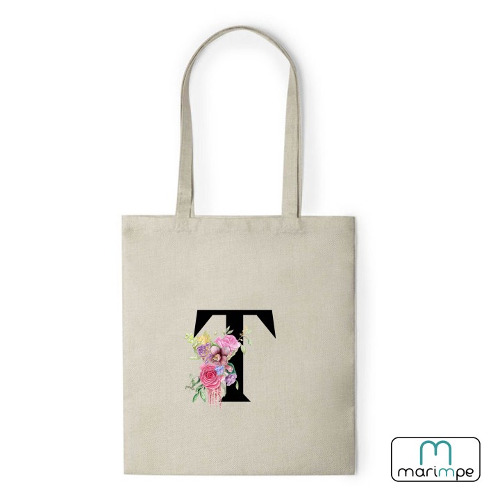 BOLSA LINO INICIALES FLORES.