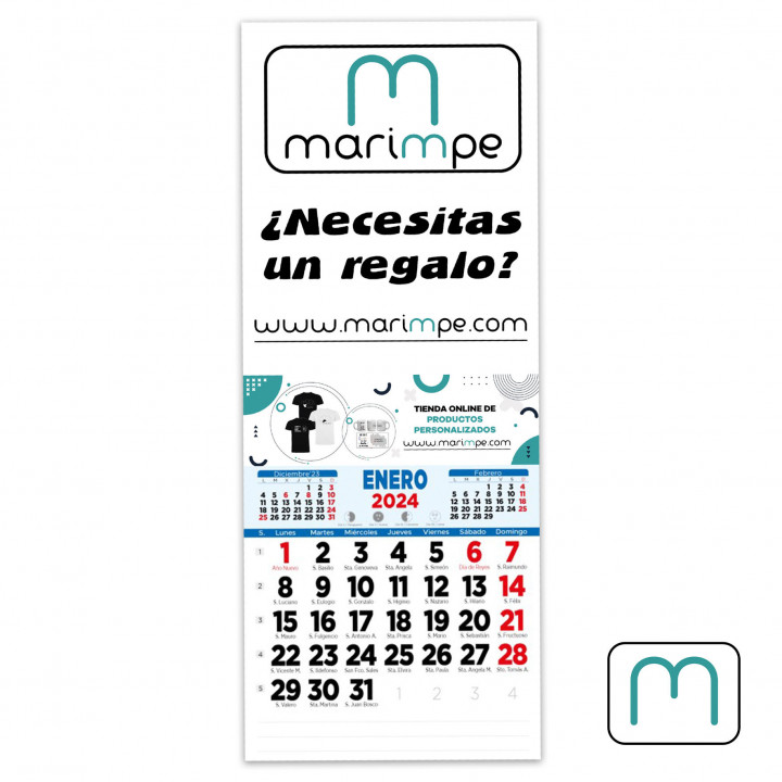 Calendario imantado nevera personalizado 10x15 con faldilla incluida.