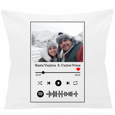 Cojín COJIN SPOTIFY FOTO 40x40 cm color blanco con relleno incluido.