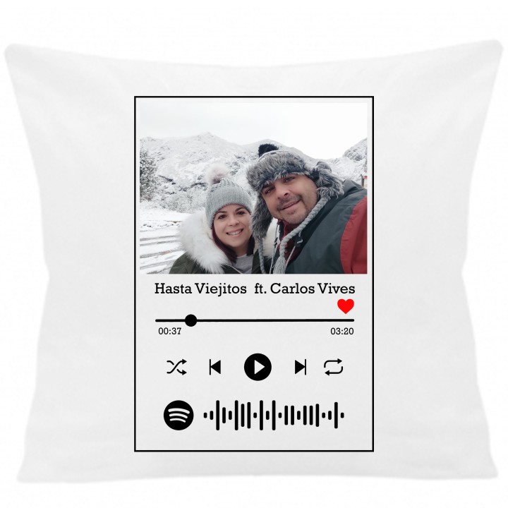 Cojín COJIN SPOTIFY FOTO 40x40 cm color blanco con relleno incluido.