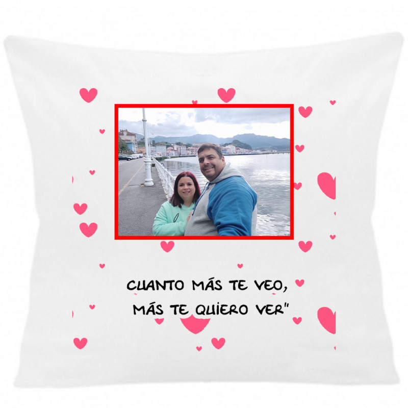 Cojín COJIN CORAZONES FRASE (Personalizable) 40x40 cm color blanco con relleno incluido.