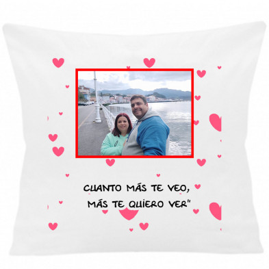 Cojín COJIN CORAZONES FRASE (Personalizable) 40x40 cm color blanco con relleno incluido.
